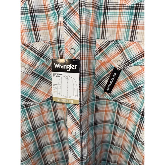 WRANGLER Men's 20X Competition Western Cowboy Plaid Pearl Snap Button Size L - Picture 4 of 6